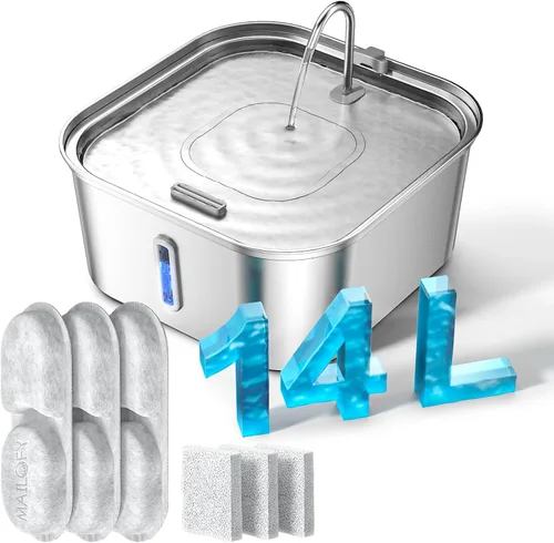Miniatura 11 de Fuente de agua grande para perros de 14 litros/3.7 galones, fuente de acero inoxidable para perros grandes y múltiples mascotas, con ventana y área