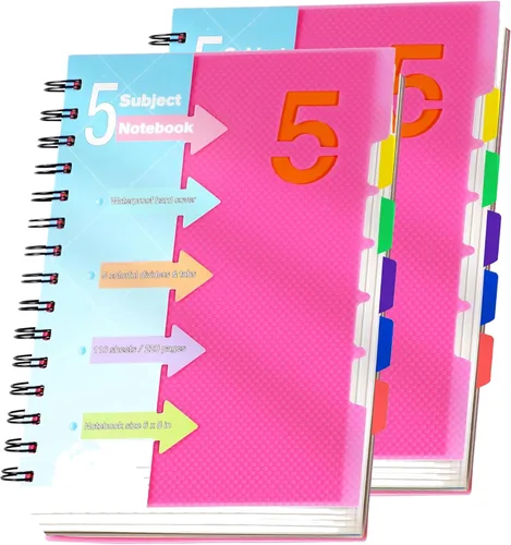 Miniatura 18 de CAGIE- Cuaderno pequeño universitario con tapa en espiral, A5 de 5 x 7 pulgadas, con pestañas separadoras extraíbles para 5 materias, 220 páginas