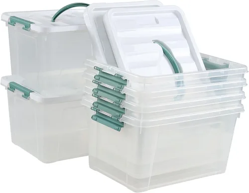 Miniatura 9 de Paquete de 6 cajas de almacenamiento de plástico de 20 L, caja de almacenamiento transparente con tapas