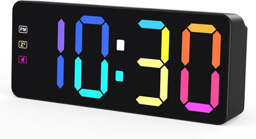 KWANWA Reloj despertador con batería de respaldo, 8 colores RGB, pantalla LED de 2.4 pulgadas, repetición, protección contra interrupciones,