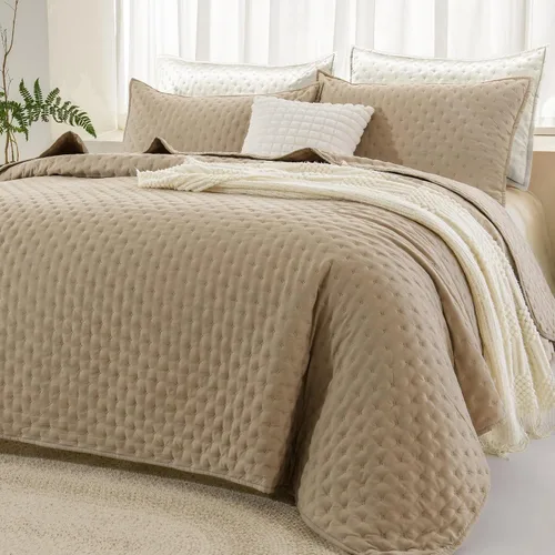 Andency Juego de ropa de cama beige tamaño King (106 x 96 pulgadas), colcha de 3 piezas suave y ligera, colcha de verano bohemia tamaño King para