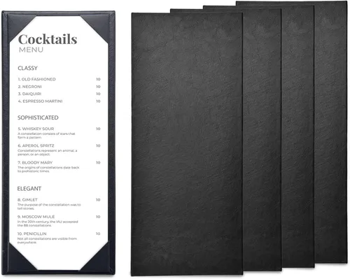 WeChef Portamenús para Restaurante 4.25"x11" Página Individual Cubiertas de Menú de Restaurante de Cuero PU con Esquinas Anguladas para Lista de