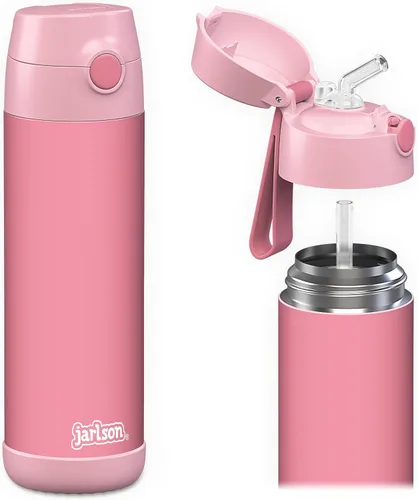 Miniatura 25 de Jarlson® CHARLI - Botella de agua para niños [12 onzas], botella térmica de acero inoxidable con pajilla, botella de agua aislada a prueba