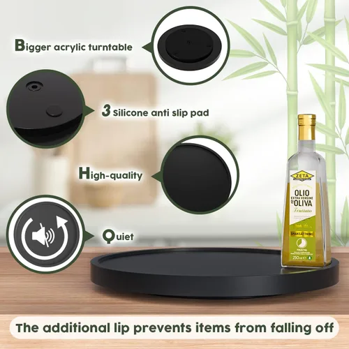 Miniatura 6 de Tocadiscos Lazy Susan para mesa, organizador giratorio antideslizante de 12 pulgadas de bambú para sal, pimienta, especias y aceite de oliva al lado