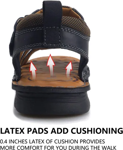 Miniatura 5 de VOCECO - Sandalias de cuero para hombre con puntera abierta, ajustables, ligeras, para playa y verano