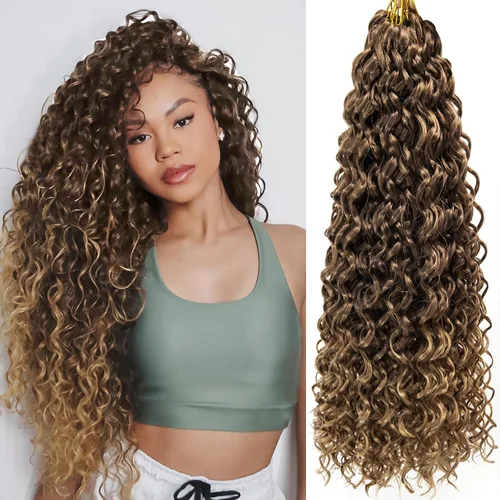 Miniatura 34 de 8 Paquetes de Cabello Rizado con Ganchillo GoGo, Cabello Rizado con Ganchillo para Mujeres Negras, Trenzado de Onda Profunda, Cabello Sintético