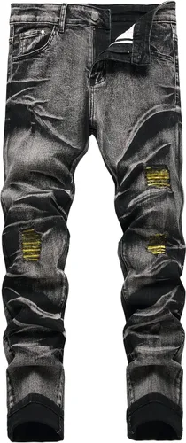 Jeans elásticos ajustados para hombre, jeans ajustados rasgados para hombre, pierna recta, cómodos, cintura flexible, pantalones de mezclilla tipo