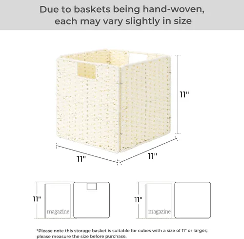 Miniatura 2 de StorageWorks Cestas de mimbre de 11 pulgadas, cubos de almacenamiento tejidos a mano con asas, cesta plegable de cuerda de papel para organizar