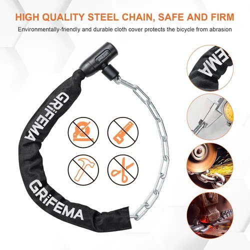 Miniatura 5 de GRIFEMA Candado de cadena para bicicleta con llave, cerradura antirrobo de bicicleta resistente, cadena de seguridad de acero endurecido de 4 pies