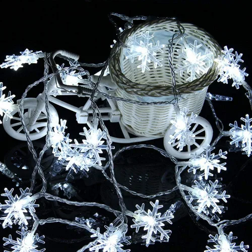 Miniatura 3 de WesGen - Guirnalda de luces de Navidad, tira de luces de copo de nieve, funciona con pilas, impermeable, 20 pies, 40 luces LED para Navidad, jardín