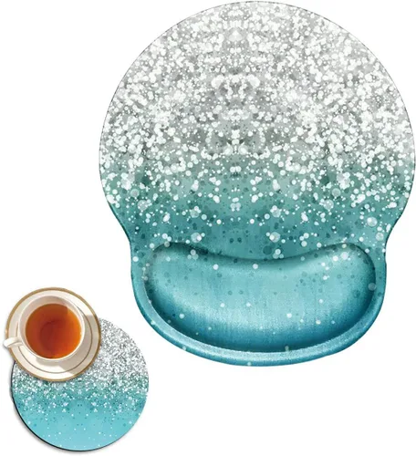 Miniatura 10 de Almohadilla ergonómica para reposamuñecas de leopardo negro + bonita alfombrilla para mouse + portavasos de espuma, espuma viscoelástica con base