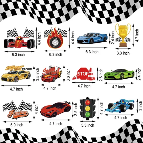 Miniatura 3 de Decoraciones de fiesta de autos de carreras, carteles de feliz cumpleaños, remolinos colgantes con temática de panal de abejas para autos