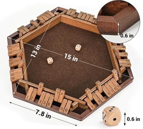 Miniatura 5 de Ropoda Juego de mesa de dados Shut the Box (cierra la caja) de 6 vías - Juego de dados de madera mejorado para 1-6 jugadores, para adultos y niños