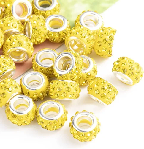 Miniatura 16 de Decoendiy 100 cuentas europeas de diamantes de imitación, cuentas espaciadoras de diamantes de imitación de agujero grande, cuentas planas redondas