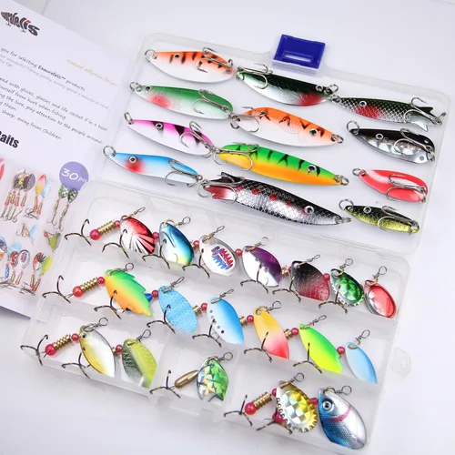 EXAURAFELIS 10/30 piezas Señuelo de pesca Spinnerbait con Ganchos Triples Plumados Señuelos de Cola de Gallo Señuelos de Cuchara para Lubina Salmón