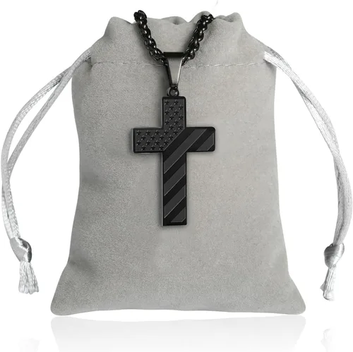 Miniatura 6 de DuoDiner Collar de cruz de 24 pulgadas para hombres, niños, niños, versículo bíblico, colgante de bandera estadounidense, bautismo, joyería