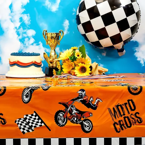 Miniatura 7 de Patelai Manteles de decoración de fiesta de cumpleaños para motocross, cubiertas de mesa temáticas de motocicleta, suministros de fiesta de baby