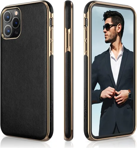 Miniatura 13 de LOHASIC Funda de cuero para iPhone 11, piel sintética delgada con marco galvanizado, agarre antideslizante, parachoques de TPU suave, funda Negro