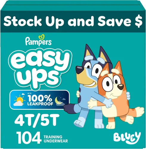 Miniatura 24 de Easy Ups - Pantalones de entrenamiento para niñas y niños, talla 4 (2T3T), 25 unidades, ropa interior de entrenamiento absorbente Bluey, hasta un