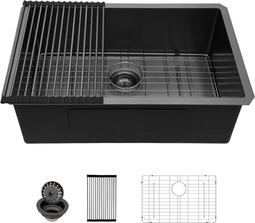 Miniatura 21 de Sarlai - Fregadero de cocina, de 30 x 18 pulgadas, empotrado, simple, de acero inoxidable calibre 16