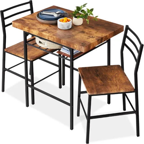 Best Choice Products Juego de comedor moderno de 3 piezas, comedor que ahorra espacio para cocina, comedor, espacio pequeño con marco de acero,