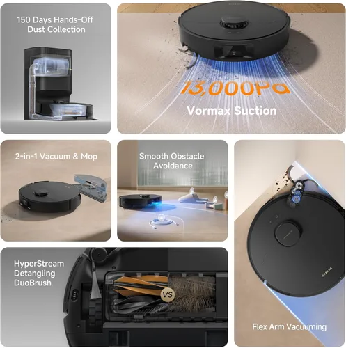 Miniatura 11 de DREAME Aspiradora robot D20 Pro Plus, succión de 13,000 Pa, DuoBrush para pelo de mascotas, limpieza de esquinas, vaciado automático, navegación LDS