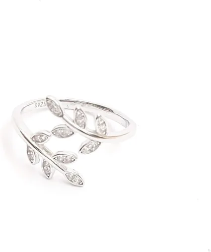 Miniatura 3 de Sterling Silver 925 Clear CZ Ring Leaf Laurel Nature Branch Adjustable Band Tiny Diamonds