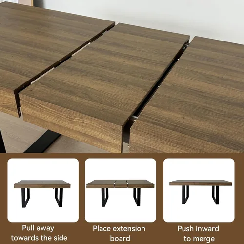 Miniatura 5 de Juego de mesa de comedor extensible marrón de 7 piezas para 6, 63 a 78.74 pulgadas, moderno juego de mesa de cocina y comedor, mesa de comedor Mesa