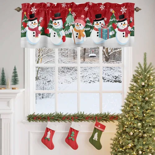 Miniatura 9 de Cenefas de muñeco de nieve de Navidad para cocina, cafetería, árbol de Navidad de invierno, copos de nieve, cenefa de ventana de dibujos animados