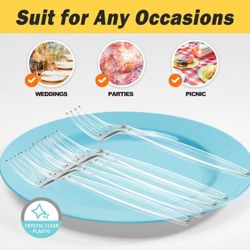 Miniatura 6 de POSATE Tenedores de plástico resistentes, material desechable de grado alimenticio, transparente, paquete de 30