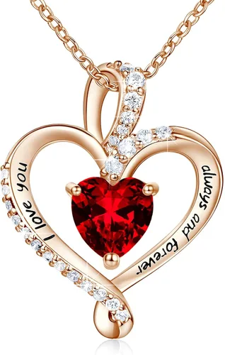 WISHMISS Forever Love - Collares con colgante de corazón de piedra natal para mujer, collares de plata de ley 925 para mujer, collar de madre e hija
