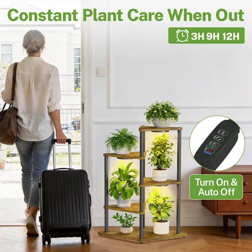 Miniatura 5 de iDavosic.ly Soporte alto para plantas con luces de cultivo para macetas grandes y resistentes, estante de flores de esquina interior de 4 niveles