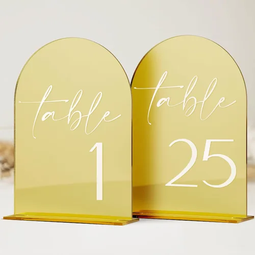 Miniatura 13 de Números de mesa de acrílico de arco negro con soportes 1-15, letrero acrílico arqueado negro de 5 x 7 pulgadas y base, números de mesa de arco