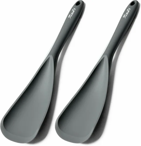 Miniatura 12 de Cuchara de espátula de silicona, ideal tanto para cocinar como para servir, silicona negra mate duradera sin BPA, diseño sin costuras, segura