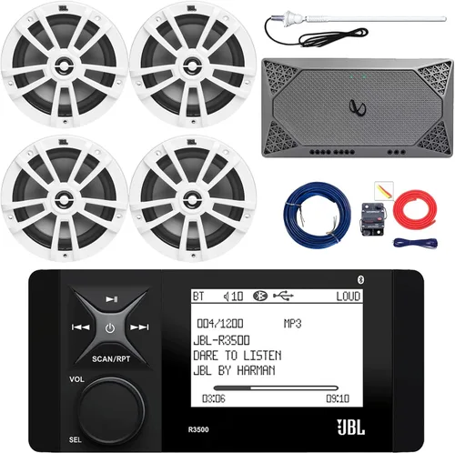 Miniatura 8 de Paquete de receptor de medios digitales estéreo de radio AM/FM Bluetooth marino con 4 altavoces LED RGB de 2 vías de 6.5 225 W, amplificador