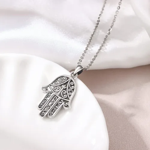 Miniatura 27 de Aniu Joyería de plata de ley 925 Hamsa de Fátima para mujer con circonita cúbica, viene con caja de regalo negra
