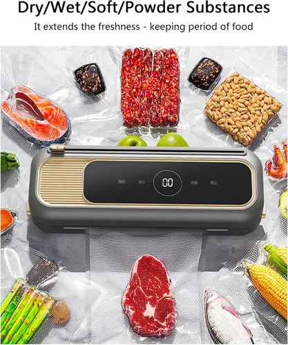 Miniatura 6 de Máquina selladora al vacío para almacenamiento de alimentos, potente sello de 65 kPa con cortador, conservador de alimentos compacto para seco