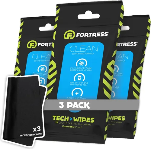 Miniatura 15 de Fortress Toallitas electrónicas (25 unidades, paquete de 3) toallitas para llevar para pantallas, teléfonos, teclados, monitores de TV, pantallas