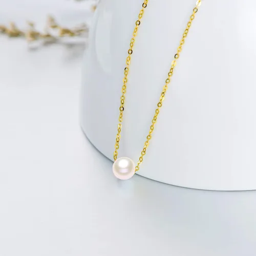 Miniatura 2 de Collar de perlas de oro macizo de 14 quilates para mujer, collar con colgante de perlas cultivadas de agua dulce real, collar de 0.39 pulgadas