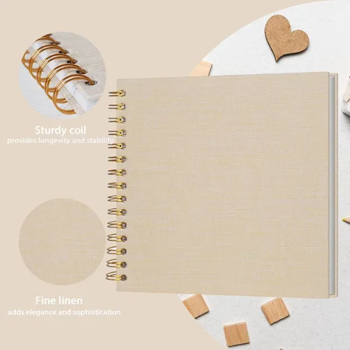 Miniatura 2 de Álbum de recortes pequeño de 7 x 7 pulgadas, mini álbum de fotos de lino, libro de recuerdos de páginas blancas de papel kraft para boda, bebé