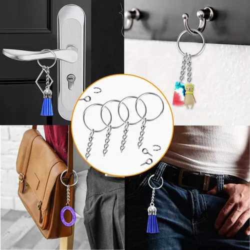 Miniatura 8 de Flasoo - 360 llaveros para manualidades, incluye llaveros con cadena, anillos de salto, pasadores de ojo de tornillo para hacer llaveros de bricolaje