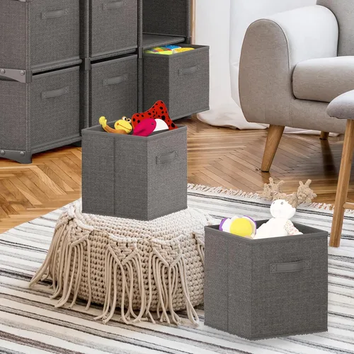 Miniatura 6 de Nestl Contenedores de almacenamiento plegables de tela, organizador de 6 cubos con asas, negro, 11 pulgadas para dormitorio, sala de juegos y más