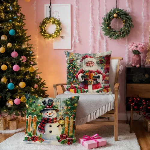 Miniatura 2 de Juego de 4 fundas de almohada de Navidad, muñeco de nieve, Papá Noel, Derr, decoración de Navidad, para el hogar, sofá, sala de estar, funda