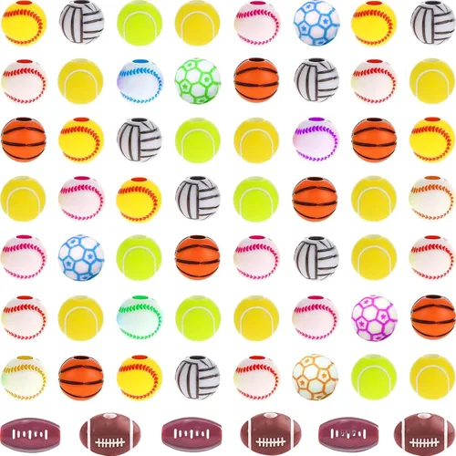 Miniatura 12 de 100 cuentas de pelota de tenis a granel, cuentas deportivas de tenis verdes acrílicas, cuentas espaciadoras redondas con cuerda elástica