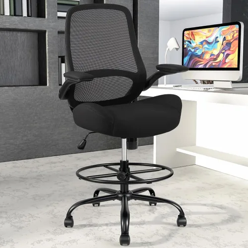 Miniatura 2 de HYLONE Silla de dibujo alta de oficina con reposabrazos abatibles y ajustables, silla ergonómica para computadora con reposapiés ajustable, anillo