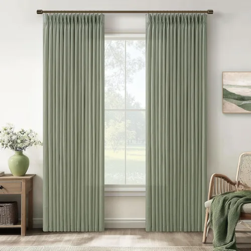Miniatura 14 de TWODRAPES Cortinas de Lino Plisadas con Pinza Beige Blancas de 54 Pulgadas de Largo 2 Paneles para Comedor Cocina Dormitorio Plisadas Semi
