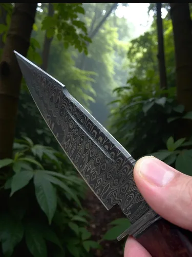 Miniatura 5 de Poshland Cuchillo Skinner de acero de Damasco hecho a mano de 9 pulgadas con espiga completa - Hoja en blanco sólida