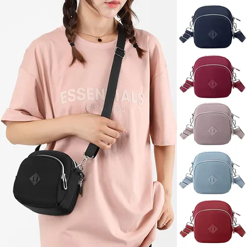 Bolso tipo bandolera para mujer con cremallera tamaño pequeño mochila de viaje para niñas bolsas de lona sobre el hombro color negro
