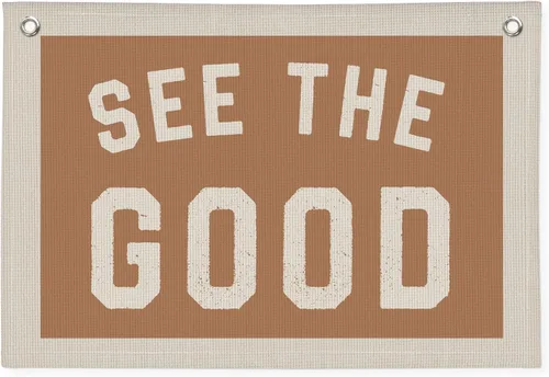 Decoración de Pared See The Good, Decoración de Pared Inspiracional, Acento Boho Vintage Cartel See The Good Bandera de Lino Colgante de Pared Beige