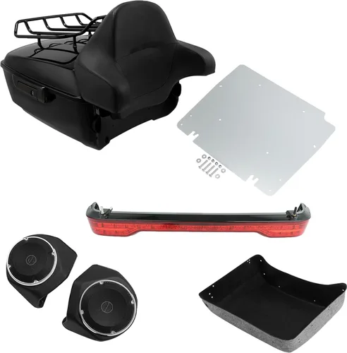 Miniatura 14 de TCMT King - Caja para maletero de motocicleta, almohadilla para respaldo, portaequipajes, altavoces, luces laterales, luz trasera para Harley